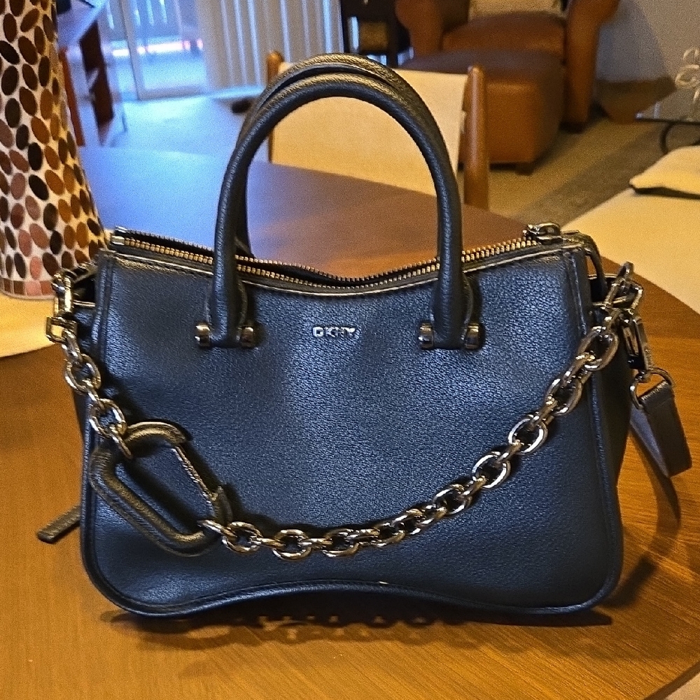 DKNY Dark Satchel with Chain Accent